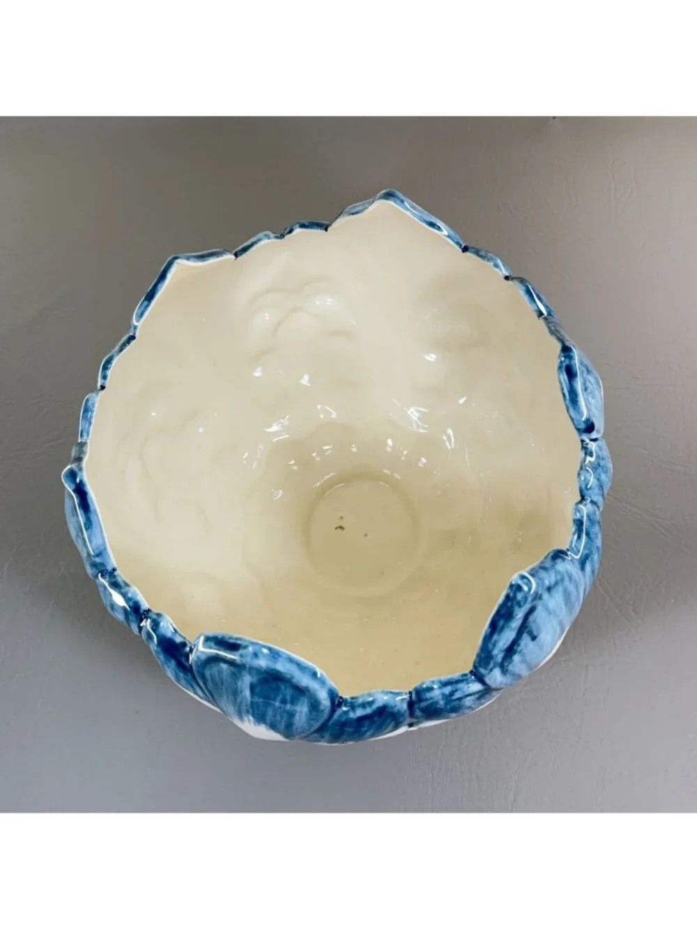 Italian Style Blue White Majolica Petal Cachepot Large Floral Centerpiece Bowl